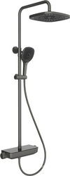 Смеситель-термостат для душа, со стационарным верхним душем пластик d255мм, ручн.душевая лейка, шланг в компл., (цв.оружейная сталь),  Aqueduto Chuva CHU0345