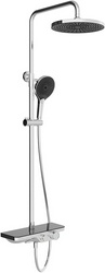 Смеситель для ванны/душа, со стационарным верхним душем пластик d255мм, излив, ручн.душевая лейка, шланг в компл., (цв.хром),  ZZ Aqueduto Chuva CHU0400