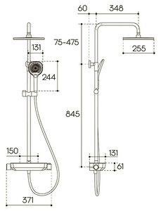 Смеситель-термостат для душа, со стационарным верхним душем пластик d255мм, ручн.душевая лейка, шланг в компл., (цв.шлифованное золото),  ZZ Aqueduto Chuva CHU0350