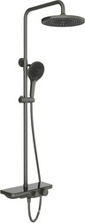 Смеситель для ванны/душа, со стационарным верхним душем пластик d255мм, излив, ручн.душевая лейка, шланг в компл., (цв.оружейная сталь),  ZZ Aqueduto Chuva CHU0445
