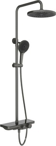 Смеситель для ванны/душа, со стационарным верхним душем пластик d255мм, излив, ручн.душевая лейка, шланг в компл., (цв.оружейная сталь),  ZZ Aqueduto Chuva CHU0445