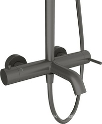 Смеситель для ванны/душа, со стационарным верхним душем пластик d250мм, ручн.душевая лейка, шланг в компл., (цв.оружейная сталь),  ZZ Aqueduto Chuva CHU0245