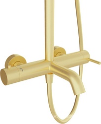 Смеситель для ванны/душа, со стационарным верхним душем пластик d250мм, ручн.душевая лейка, шланг в компл., (цв.шлифованное золото),  ZZ Aqueduto Chuva CHU0250