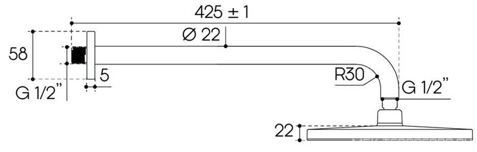Кронштейн стеновой для верхнего душа, 425мм, 1/2, (цв. оружейная сталь),  ZZ Aqueduto Chuva CHU1145