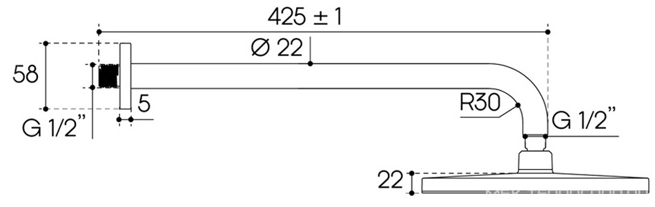 Кронштейн стеновой для верхнего душа, 425мм, 1/2, (цв. хром),  ZZ Aqueduto Chuva CHU1100