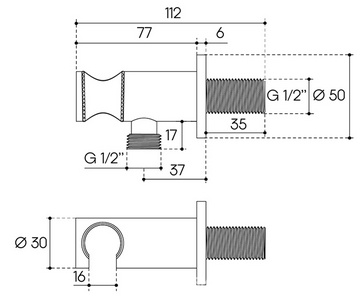 Кронштейн для ручного душа, кругл., совмещённый со шланговым подсоед. 1/2, (цв.хром),  ZZ Aqueduto Aceno ACE1200