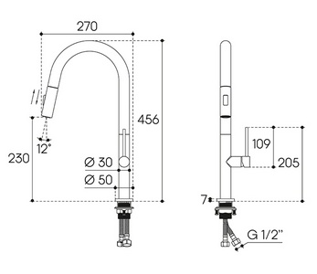 Смеситель для кухни, с вытяжным душем, 2 типа струи, (цв.хром),  ZZ Aqueduto ASSISTENTE ASI0200