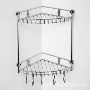 Решетка двойная угловая 27,6 х 22 х h34,2 cм., с 5 крючками, хром ZZ Wasserkraft Полки K-1222