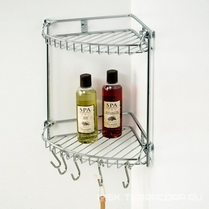 Решетка двойная угловая 27,6 х 22 х h34,2 cм., с 5 крючками, хром ZZ Wasserkraft Полки K-1222