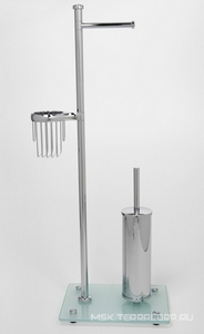 Напольная стойка, 2 держ. туалет. бумаги с крышкой и без крышки, ерш напольный металл, держатель освежителя, металл, матовое стекло ZZ Wasserkraft Универсал K-1264