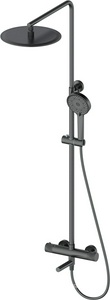 Смеситель-термостат для ванны(душа), со стационарным верхн.душем d30см., душевая лейка, шланг в компл., (цв.оружейный металл),  ZZ Oliveeka Y-LINE OL-739902-BGM