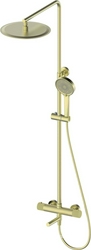 Смеситель-термостат для ванны(душа), со стационарным верхн.душем d30см., душевая лейка, шланг в компл., (цв.матовое золото),  ZZ Oliveeka Y-LINE OL-739902-BG