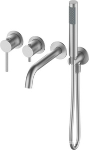 Смеситель для ванны с душевым гарнитуром, встраиваемый в стену, излив 195мм, (цв.брашированный никель),  ZZ Oliveeka Y-LINE OL-889017-BN