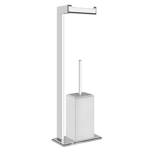 Гарнитур напольный свободностоящий, (ёрш закрытый, держатель для туалетной бумаги), h610мм, (цв.хром / белая керамика),  ZZ Gessi Eleganza 46553 031