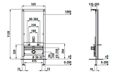 Инсталляционная система для подвесного биде, h1120х525х135мм, крепёж в компл., Laufen (LIS CB1) ZZ Laufen Универсал 8.9266.0.000.000.1