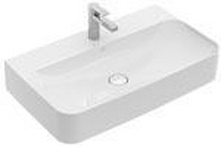 Раковина 800х470xh130мм,1 отв.д/смес, со скрытым переливом и керамич.крышкой клапана, накл.на столеш./подвесная,(цв.R1 white alpin cer+),  ZZ Villeroy & Boch Finion 41688CR1