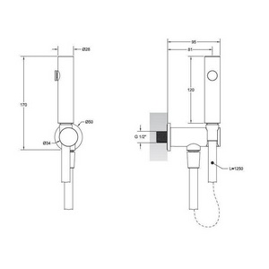 Гигиенический душ округлый (комплект: лейка, шланг 125см, кронштейн с подводом воды), (цв.Black Metal Brushed PVD), Gessi ZZ Gessi Универсал 45123 707