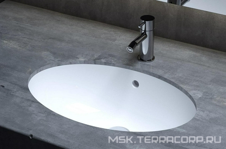 Раковина встраиваемая в столешн.снизу, овальная, 565х394хh182мм, без отв.д/смес, с переливом,(литой камень S-Sense глянец,цв.белый),  12 ZZ Salini Marea 1101109G