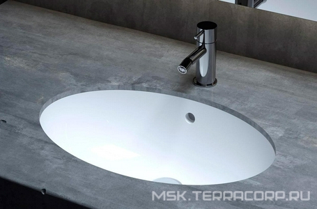 Раковина встраиваемая в столешн.снизу, овальная, 550х400хh135мм, без отв.д/смес, с переливом, (литой камень S-Sense матовая,цв.белый),  12 ZZ Salini Marea 1101209M