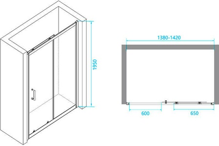 Дверь для душа, в нишу 1400хh1950мм, раздвижная, 1 дверь, 1 неподв.секция, правая/левая, (стекло прозрачное 6мм, фурн.цв.белый),  ZZ RGW Passage 41081414-15