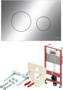 Комплект для установки подвес.унитаза, (застенный модуль, крепёж, прокладка звукоиз, панель 2-го смыва TECEloop пластик цв.ХРОМ ГЛЯНЕЦ) 2.0 ZZ Tece TECEbase K440921/К447921