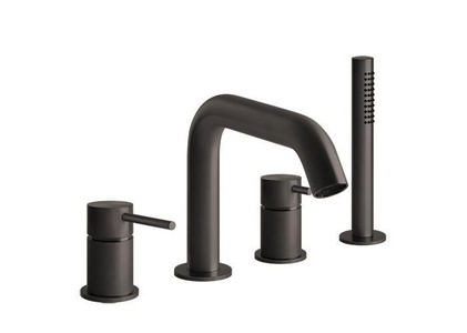 Смеситель для ванны, встраиваемый в борт на 4 отв., лейка, шланг в компл., (цв.Black Metal PVD),  ZZ Gessi Origini 66037 706