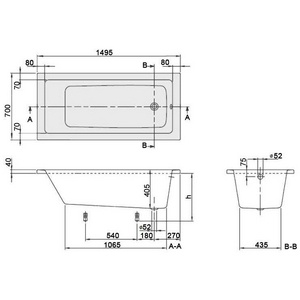 Ванна 1500х700хh410мм, + ножки арт.U99740000, (акрил цв. 01 white),  Solo ZZ Villeroy & Boch Targa Plus UBA150NES2V-01   Sanopt