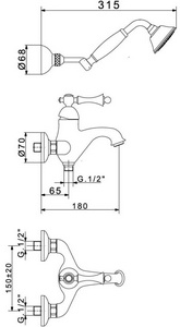 Смеситель для ванны, лейка, шланг, кронштейн в компл., (цв.золото),  XXZZ Migliore Bomond 30653   /  старый арт.  ML.BMD-9702.DO