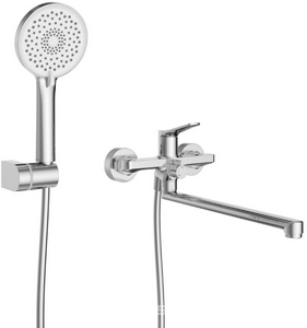 Смеситель для ванны, с поворотным изливом, лейка, шланг, кронштейн в компл., (цв.хром),  ZZ BelBagno Unique UNIQUE-VASM-L-CRM