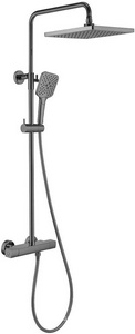 Смеситель-термостат для ванны(душа), со стационарным верхн.душем 25х25см., душевая лейка, шланг в компл., (цв.вороненая сталь),  ZZ Vincea Next VSFS-1N0TGM