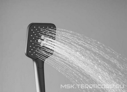 Смеситель-термостат для ванны(душа), со стационарным верхн.душем 25х25см., душевая лейка, шланг в компл., (цв.вороненая сталь),  ZZ Vincea Next VSFS-1N0TGM