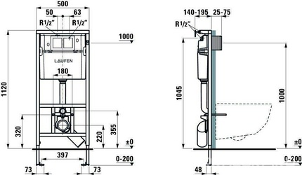 Инсталляционная система для подвесного унитаза, h1120х500х140мм, крепёж в компл, Laufen (LIS CW1) ZZ