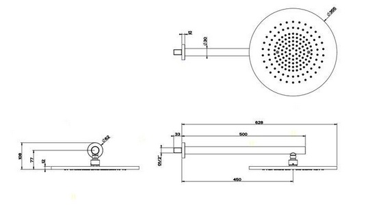 Душ верхний, стационарный, круглый, 350мм, со стеновым кронштейном, G 1/2, антикальц., (цв.Steel Brushed), Gessi ZZ Gessi Универсал 54148 239