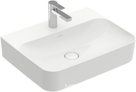 Раковина 600х470xh125мм,1 отв.д/смес, с переливом, с запираемым клапаном с керам.крышкой, накл.на столеш./подвесн.,(цв.R1 white alpin cer+),  ZZ Villeroy & Boch Finion 41686GR1