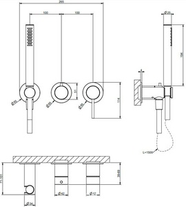 Смеситель для душа, встраив. в стену, на 2 потребит.,лейка,шланг,кронштейн в компл.,БЕЗ встраив.части арт.54139 239, (цв.Black XL),  ZZ Gessi Gessi 316 54039 299