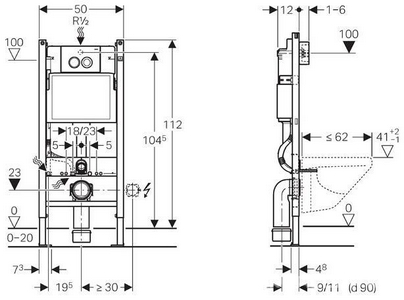 Система инсталляции для унитазов Geberit  458.121.21.1 4 в 1 с кнопкой смыва 50x112x12 Geberit Duofix s345668