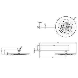 Душ верхний, стационарный, круглый, 350мм, со стеновым кронштейном, G 1/2, антикальц., (цв.Black Metal Brushed PVD), Gessi ZZ Gessi Универсал 54148 707