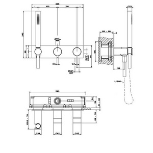 Смеситель для душа, встраив. в стену, на 2 потребит.,лейка,шланг,кронштейн в компл.,БЕЗ встраив.части арт.54139 239, (цв.Steel Brushed),  ZZ Gessi Gessi 316 54039 239