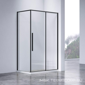 Душевой уголок 1100х900хh1950мм, прямоуг., правый/левый, (стекло прозрачное 6мм Easy Clean, фурн.цв.черный матовый),  ZZ Vincea Slim-N VSR-4SN9011CLB