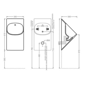 Писсуар подвесной 33х31хh62см, подвод воды из стены, с выпуском в стену, сифон, накладка смыва, крепёж в копл.),  ZZ ArtСeram La Fontana LFO002 01; 00