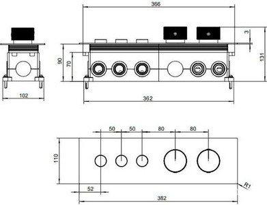 Смеситель для душа/ванны, встраиваемый в стену, с переключателем на 3 выхода, (цв.хром),  ZZ Allen Brau Liberty 5.33003-00