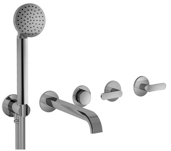 Смеситель для ванны встраиваемый в стену на 5 отв., внешняя часть без внетрен.части арт.44 00 R119A, лейка, шланг в компл., (цв.хром),  ZZ Fantini Icona Deco 53 02 R119B