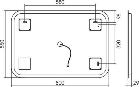Зеркало 550х800мм, реверсивное, с подсветкой, сенсорный выкл., кромка цв.черный глянец,  ZZ Art & Max Siena S AM-SieS-550-800-DS-F