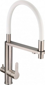 Смеситель для кухонной мойки, с каналом для подключения фильтра, с гибким изливом, (цв. нерж.сталь/белый),  ZZ Swedbe Selene Plus 8441