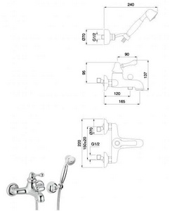 Смеситель для ванны, лейка, шланг, кронштейн в компл., (цв.золото),  Migliore Maya 18928