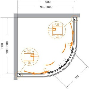 Душевой уголок 1000х1000хh2000мм, 1/4 круга, 2 сдвижные дверцы с 2-мя неподв. сегм. (стекло прозрачное 8 мм, фурнит. цв.оружейная сталь), Relax ZZ Cezares relax RELAX-304-R-2-100-C-GM
