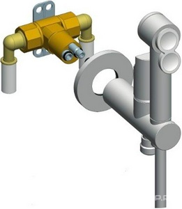 Смеситель совмещённый с гигиеническим душем, лейка с 2-мя типами струи, шланг 120см из нерж.стали, БЕЗ внутренней части арт.F2645, (цв.золото), FCF ZZ Fima Carlo Frattini PALOMA FLAT F2320/1NOR