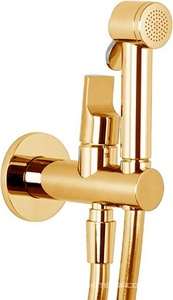 Смеситель совмещённый с гигиеническим душем, лейка с 2-мя типами струи, шланг 120см из нерж.стали, БЕЗ внутренней части арт.F2645, (цв.золото), FCF ZZ Fima Carlo Frattini PALOMA FLAT F2320/1NOR