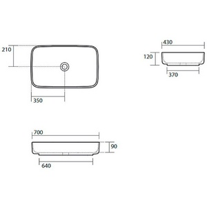Раковина накладная на столешницу, прямоуг. 70х43хh12см, без отв.д/смесит., без перелива, (цв.белый глянец),  ZZ Kerasan Tribeca 460201