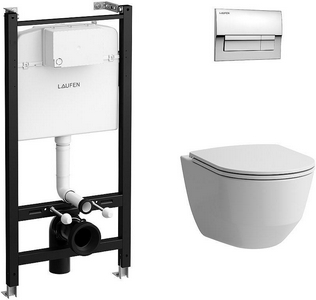 К-т: унитаз подвесной безободковый, сиденье с микролифтом, монтажная рама, крепёж, клавиша смыва цв.хром, Laufen Pro ZZ Laufen Laufen Pro New Z.RU93.0.761.5  (Эко-Душ)